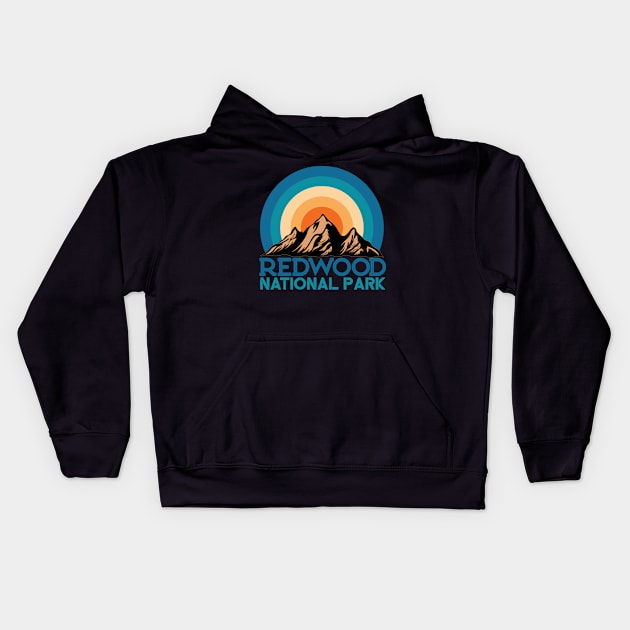 Cool Vintage Retro Redwood National Park Mountain Hiking Kids Hoodie by Zeus-Studio